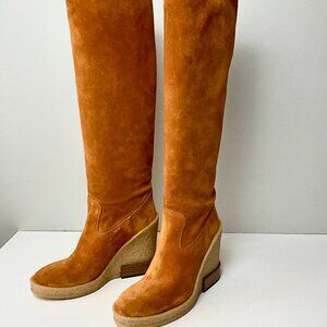 TOD'S Suede Knee-High Wedge Boots-EU 38-Made in  Italy